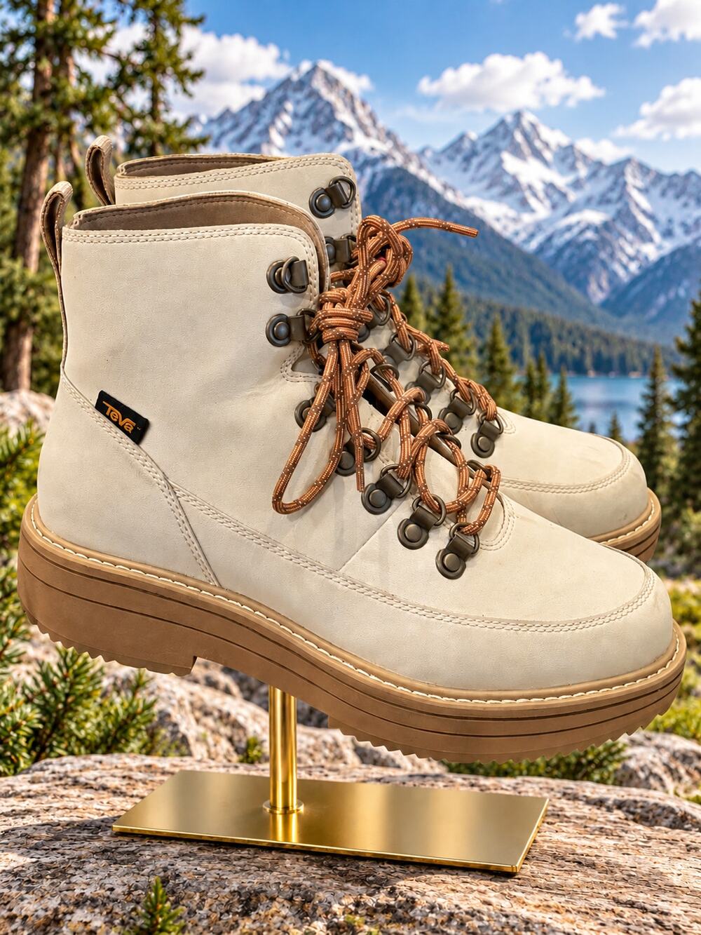 Teva Midform Boot White Swan Leather Boots Women’s Size 8.5 EU 39.5